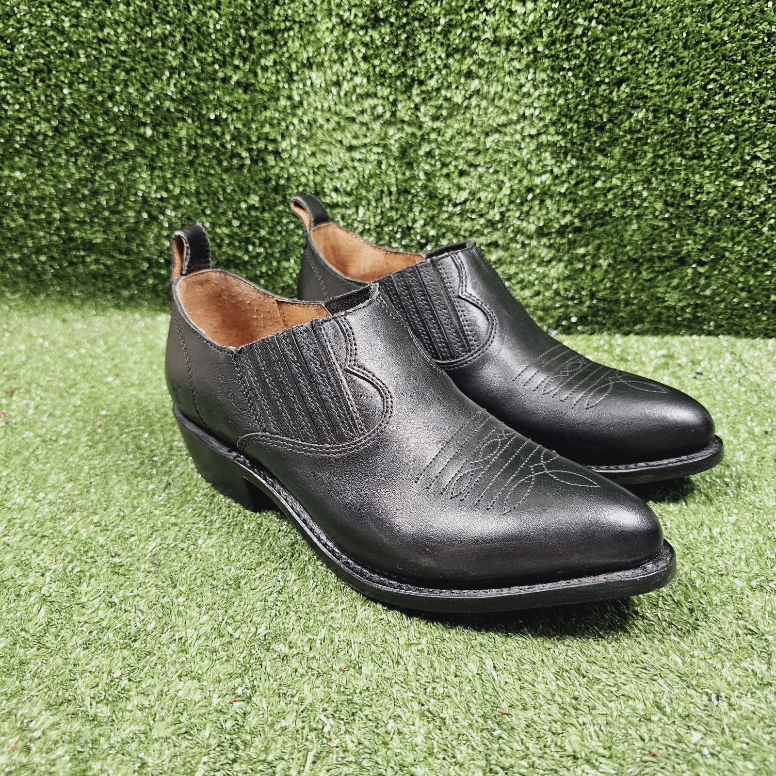 Frye Billy Shootie Black Leather Western Slip On Ankle Booties Womens Us 7.5